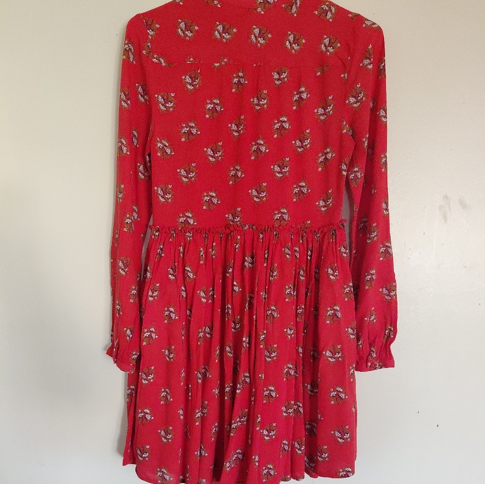 Lucky Brand Womens RED Printed Tiered Long Sleeve Button Down Dress Size XS TP - Picture 2 of 12